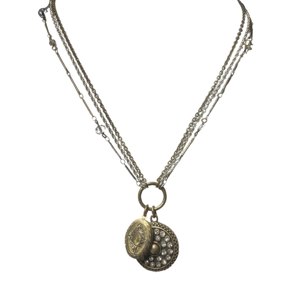 Ann Taylor LOFT Mixed Metal Satoire Necklace with Locket Charm